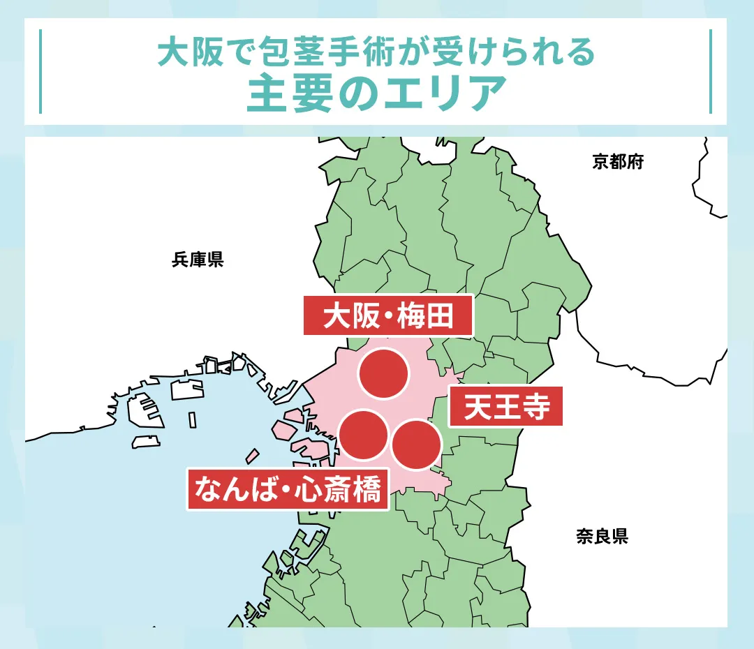 大阪で包茎手術を受けられる主なエリア