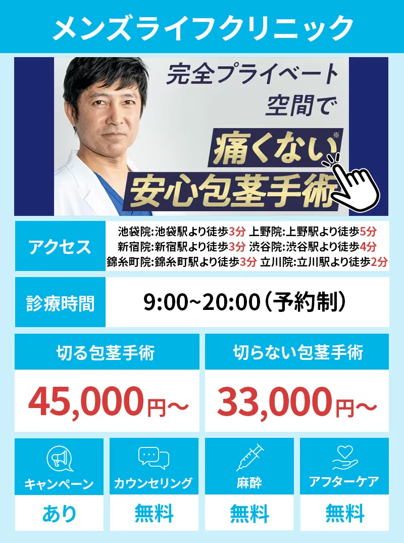メンズライフクリニック池袋院・上野院・新宿院・渋谷院・錦糸町院・立川院
